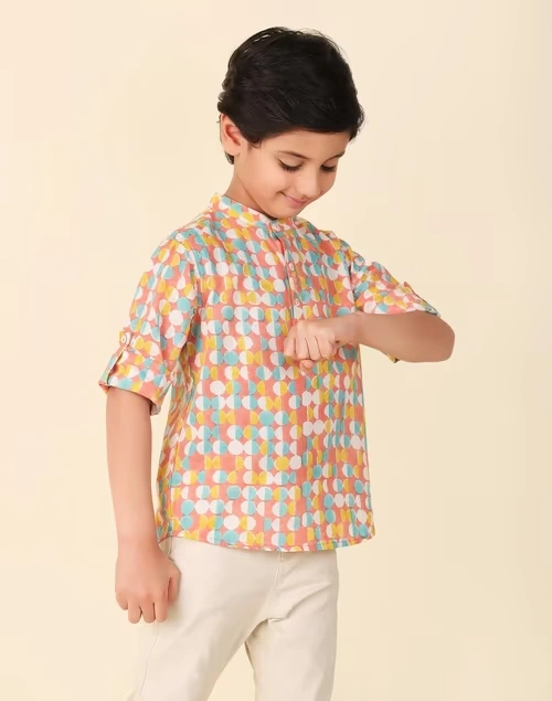 Pink Cotton Hand Block Printed Short Kurta