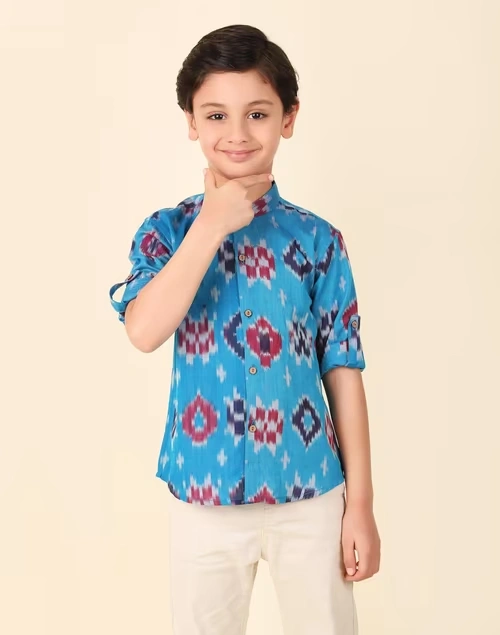 Blue Cotton Ikat Shirt