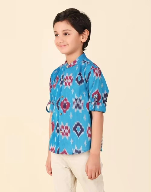 Blue Cotton Ikat Shirt