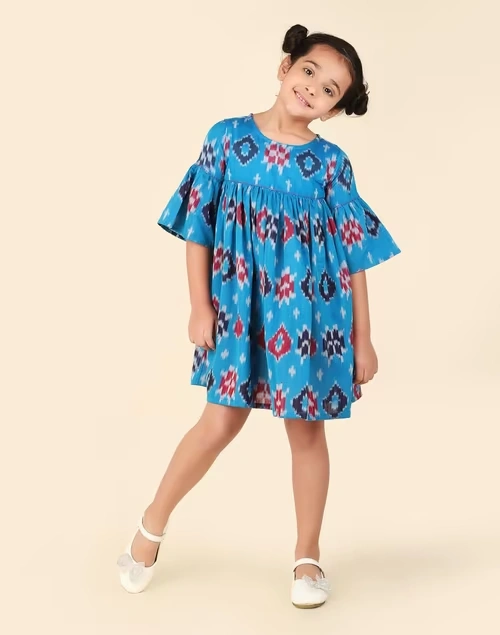 Blue Cotton Ikat Dress