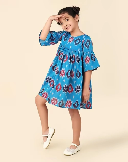 Blue Cotton Ikat Dress 4 Blue Cotton Ikat Dress