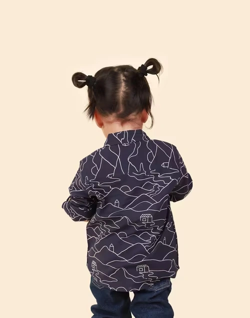 Navy Cotton Printed Shirt