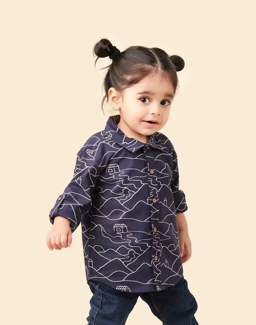 Navy Cotton Printed Shirt 3 Navy Cotton Printed Shirt