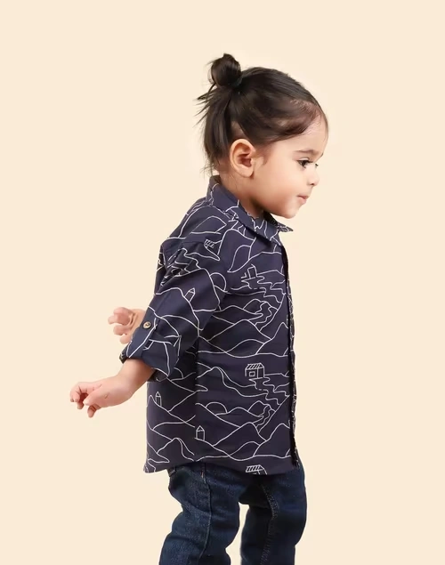 Navy Cotton Printed Shirt 4 Navy Cotton Printed Shirt