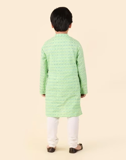 Green Cotton Hand Block Printed Long Kurta