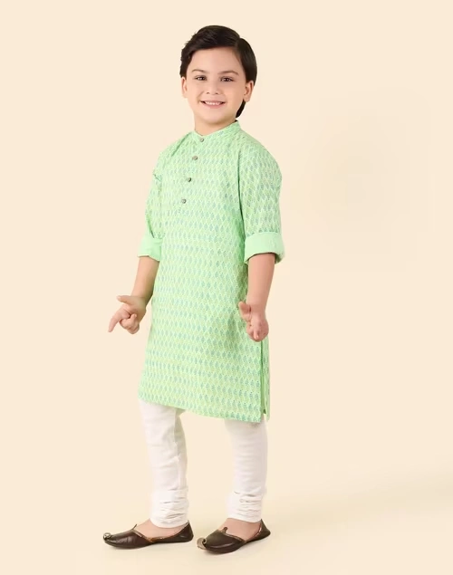 Green Cotton Hand Block Printed Long Kurta 3 Green Cotton Hand Block Printed Long Kurta