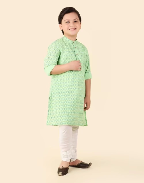 Green Cotton Hand Block Printed Long Kurta 4 Green Cotton Hand Block Printed Long Kurta