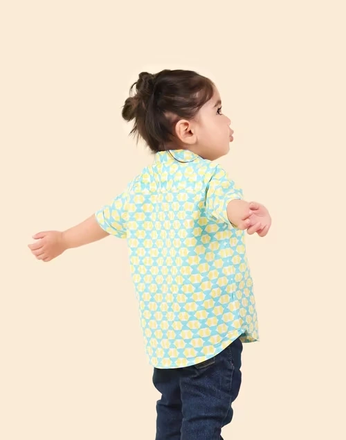 Teal Cotton Hand Block Printed Shirt