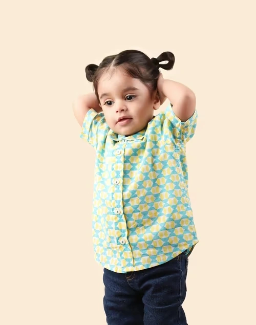 Teal Cotton Hand Block Printed Shirt