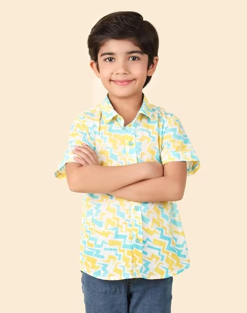 White Cotton Printed Shirt