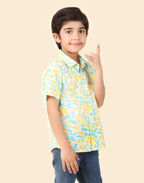 White Cotton Printed Shirt