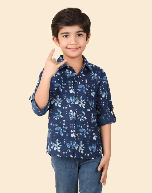 Indigo Cotton Hand Block Printed Shirt