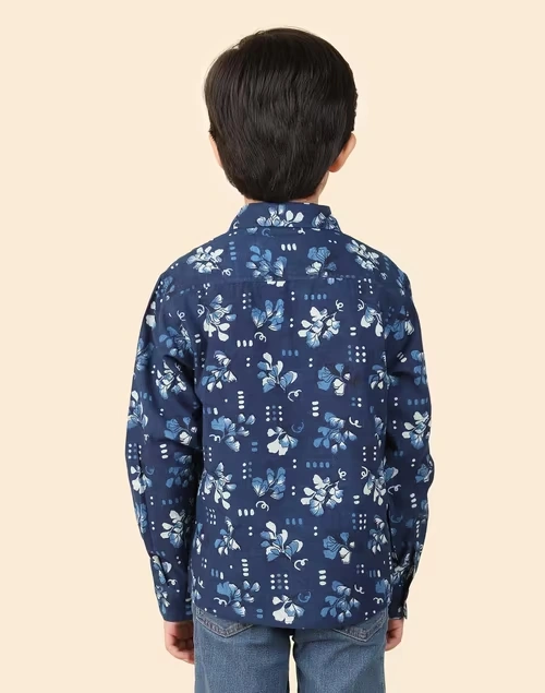 Indigo Cotton Hand Block Printed Shirt