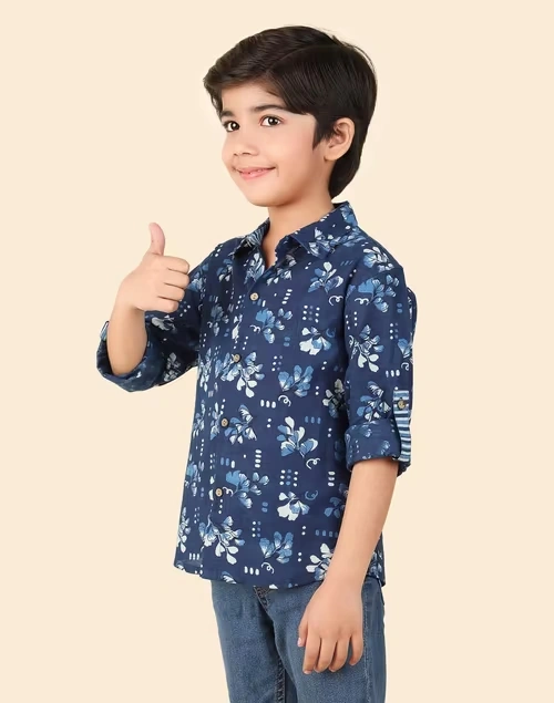 Indigo Cotton Hand Block Printed Shirt 3 Indigo Cotton Hand Block Printed Shirt