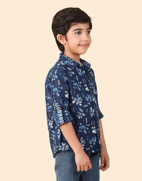 Indigo Cotton Hand Block Printed Shirt 4 Indigo Cotton Hand Block Printed Shirt