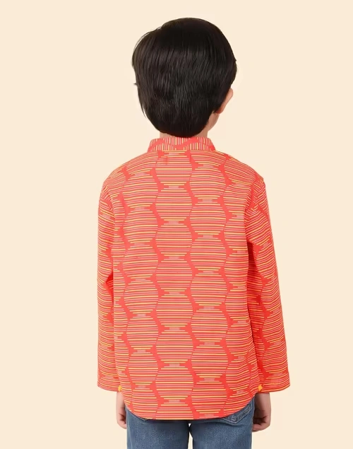 Red Cotton Printed Short Kurta