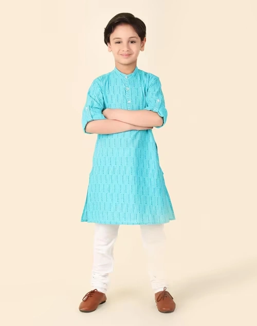 Blue Cotton Hand Block Printed Long Kurta