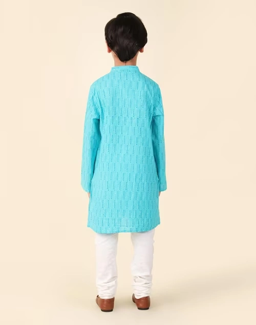 Blue Cotton Hand Block Printed Long Kurta