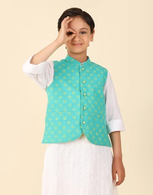 Turquoise Cotton Printed Jacket