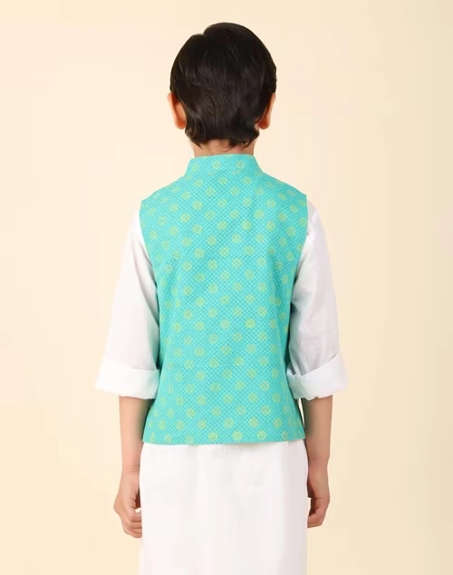 Turquoise Cotton Printed Jacket