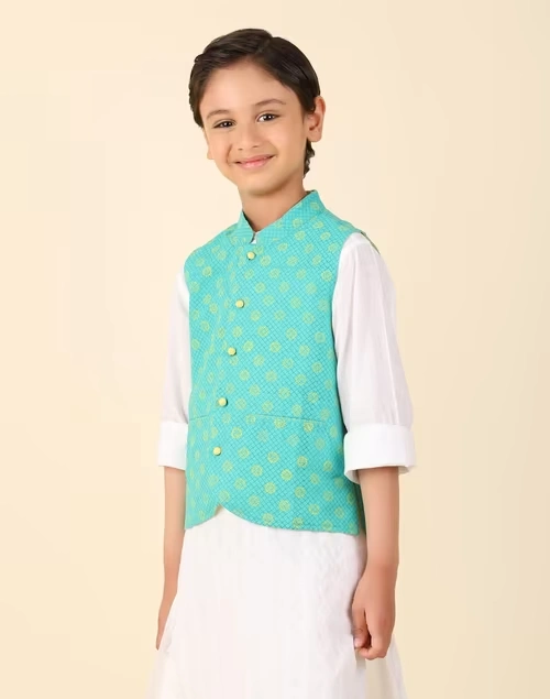 Turquoise Cotton Printed Jacket 3 Turquoise Cotton Printed Jacket