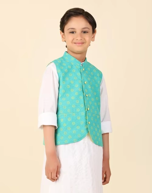 Turquoise Cotton Printed Jacket 4 Turquoise Cotton Printed Jacket