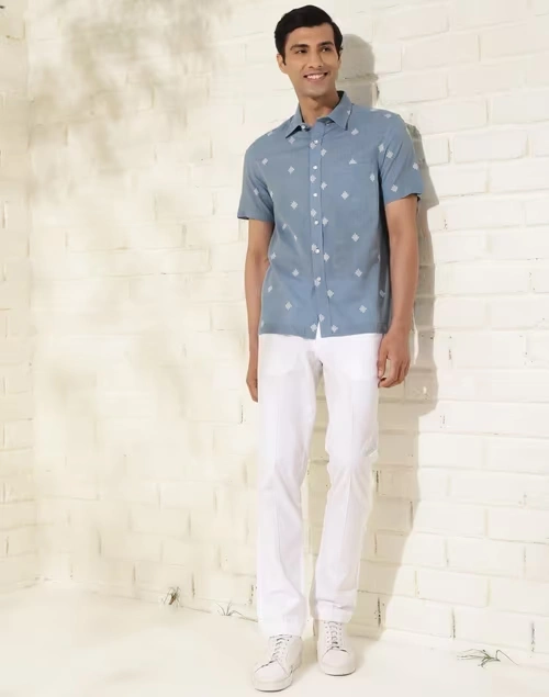 Blue Cotton Dobby Bush Shirt