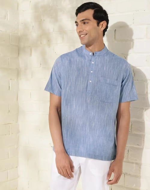 Blue Cotton Mid Placket Shirt