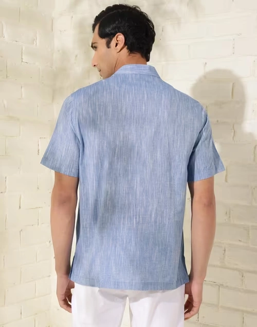 Blue Cotton Mid Placket Shirt 3 Blue Cotton Mid Placket Shirt