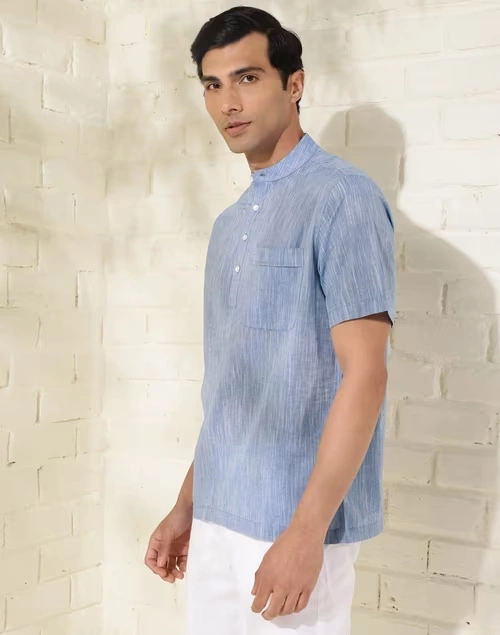 Blue Cotton Mid Placket Shirt 4 Blue Cotton Mid Placket Shirt