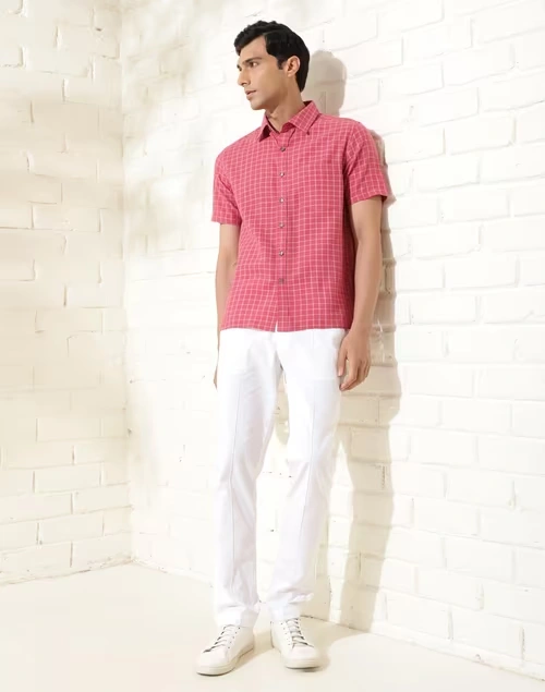 Red Cotton Checks Bush Shirt