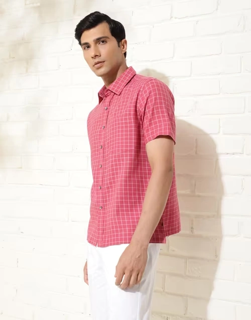 Red Cotton Checks Bush Shirt