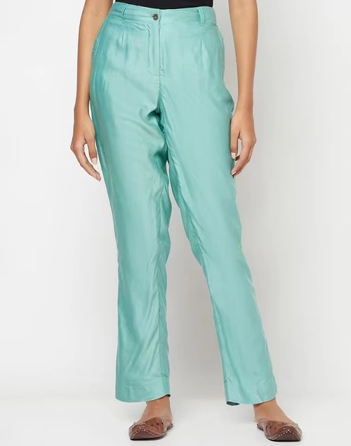 Blue Viscose Silk Slim Fit Formal Kosi Pant