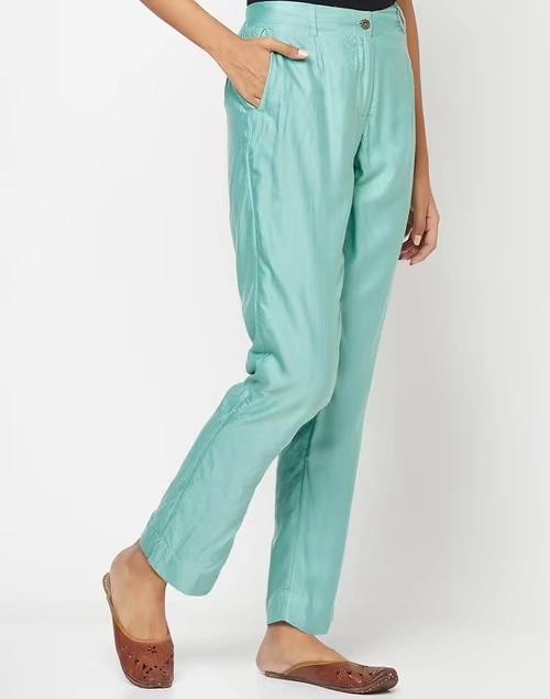 Blue Viscose Silk Slim Fit Formal Kosi Pant