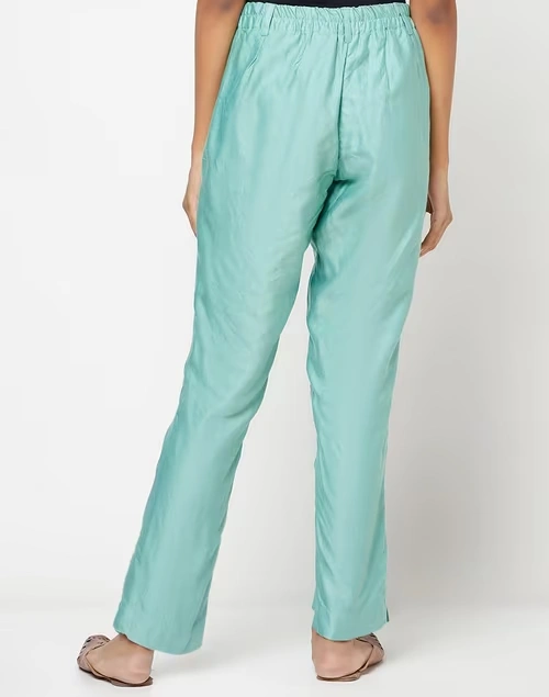 Blue Viscose Silk Slim Fit Formal Kosi Pant