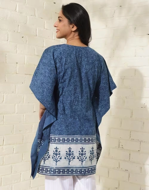 Indigo Cotton Dabu Printed Kaftan 3 Indigo Cotton Dabu Printed Kaftan