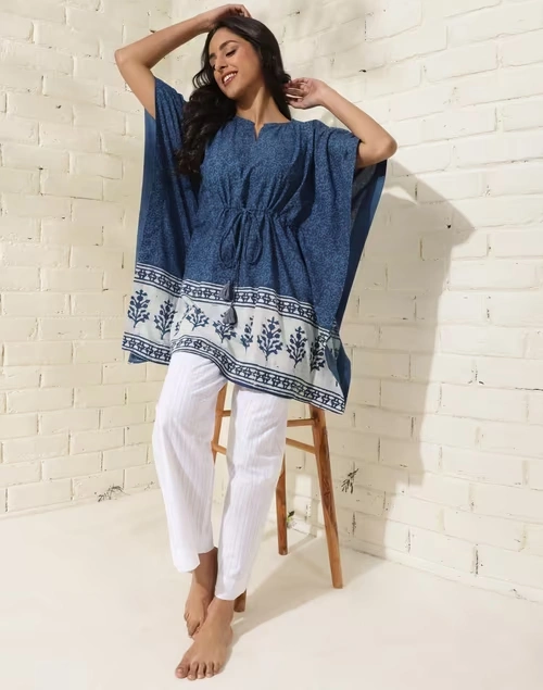 Indigo Cotton Dabu Printed Kaftan 4 Indigo Cotton Dabu Printed Kaftan