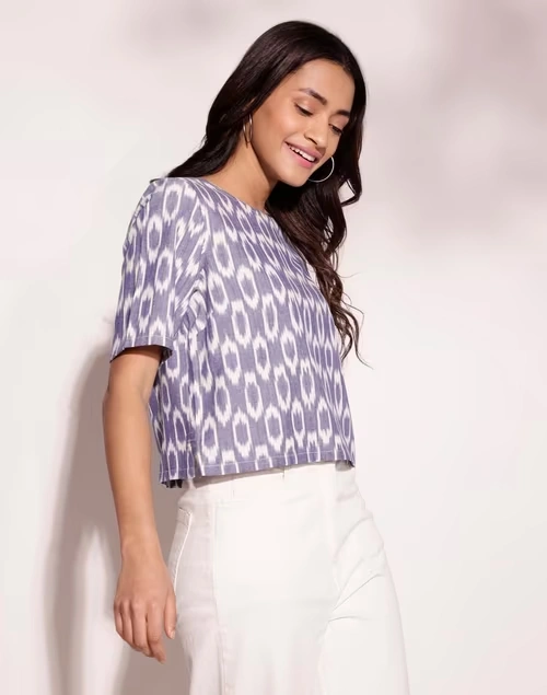 Blue Cotton Ikat Short Top 4 Blue Cotton Ikat Short Top