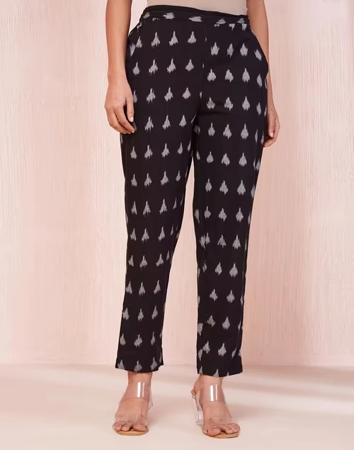 Black Cotton Blend Ikat Casual Tapered Pant 4 Black Cotton Blend Ikat Casual Tapered Pant