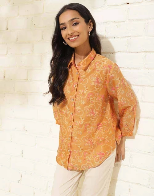 Yellow Cotton Silk Printed Shirt 3 Yellow Cotton Silk Printed Shirt