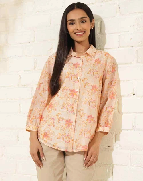 Natural Cotton Silk Printed Shirt