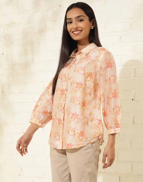 Natural Cotton Silk Printed Shirt