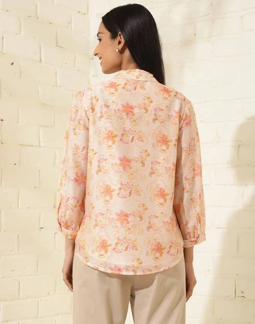 Natural Cotton Silk Printed Shirt