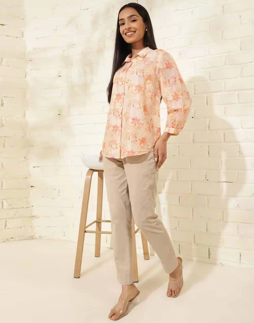 Natural Cotton Silk Printed Shirt
