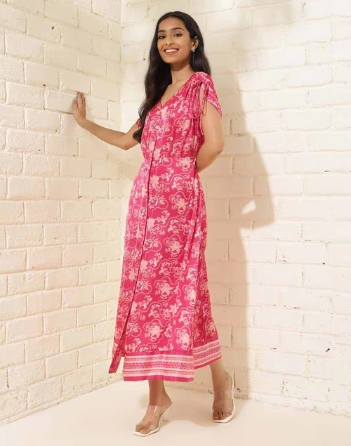 Red Rayon Blend Printed Maxi