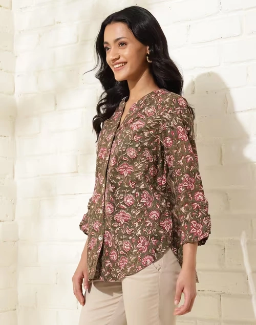 Brown Cotton Hand Block Printed Shirt 3 Brown Cotton Hand Block Printed Shirt