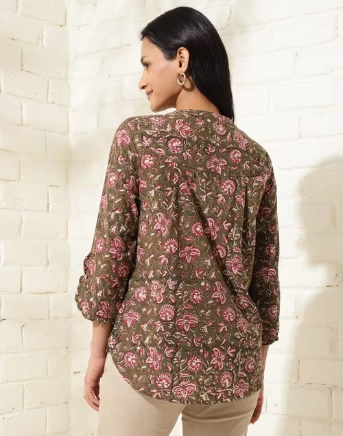 Brown Cotton Hand Block Printed Shirt 4 Brown Cotton Hand Block Printed Shirt