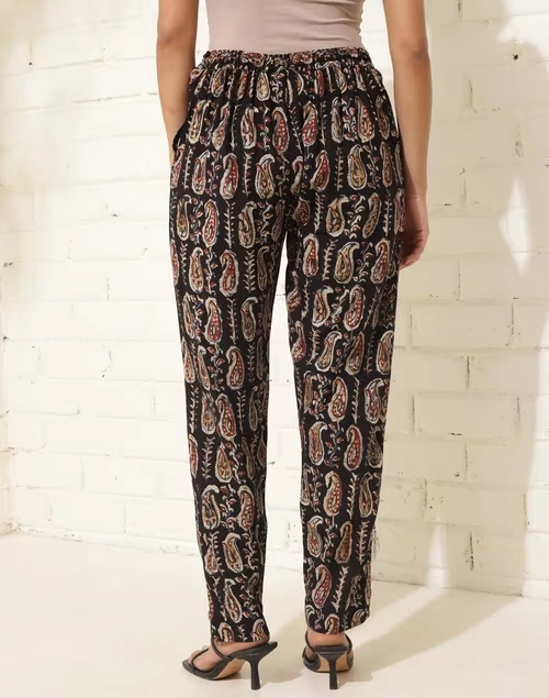 Black Viscose Kalamkari Printed Casual Tapered Pant 3 Black Viscose Kalamkari Printed Casual Tapered Pant