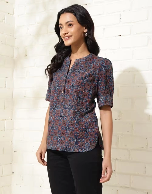 Blue Cotton Ajrakh Printed Top 3 Blue Cotton Ajrakh Printed Top