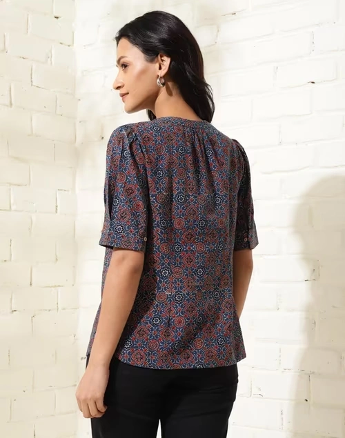 Blue Cotton Ajrakh Printed Top 4 Blue Cotton Ajrakh Printed Top